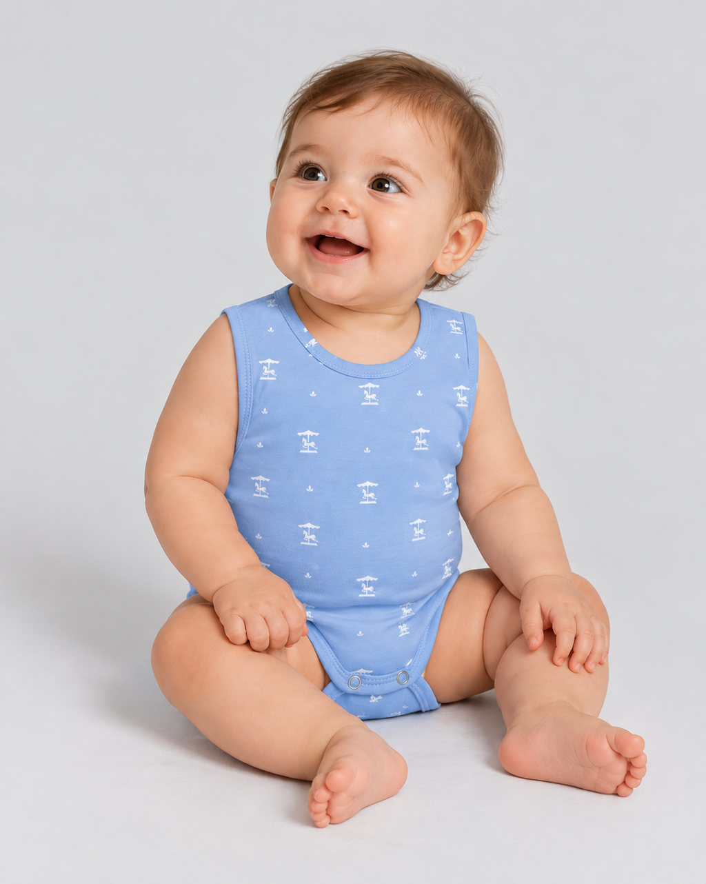 Playtime Cut-Sleeve Bodysuit — Sky